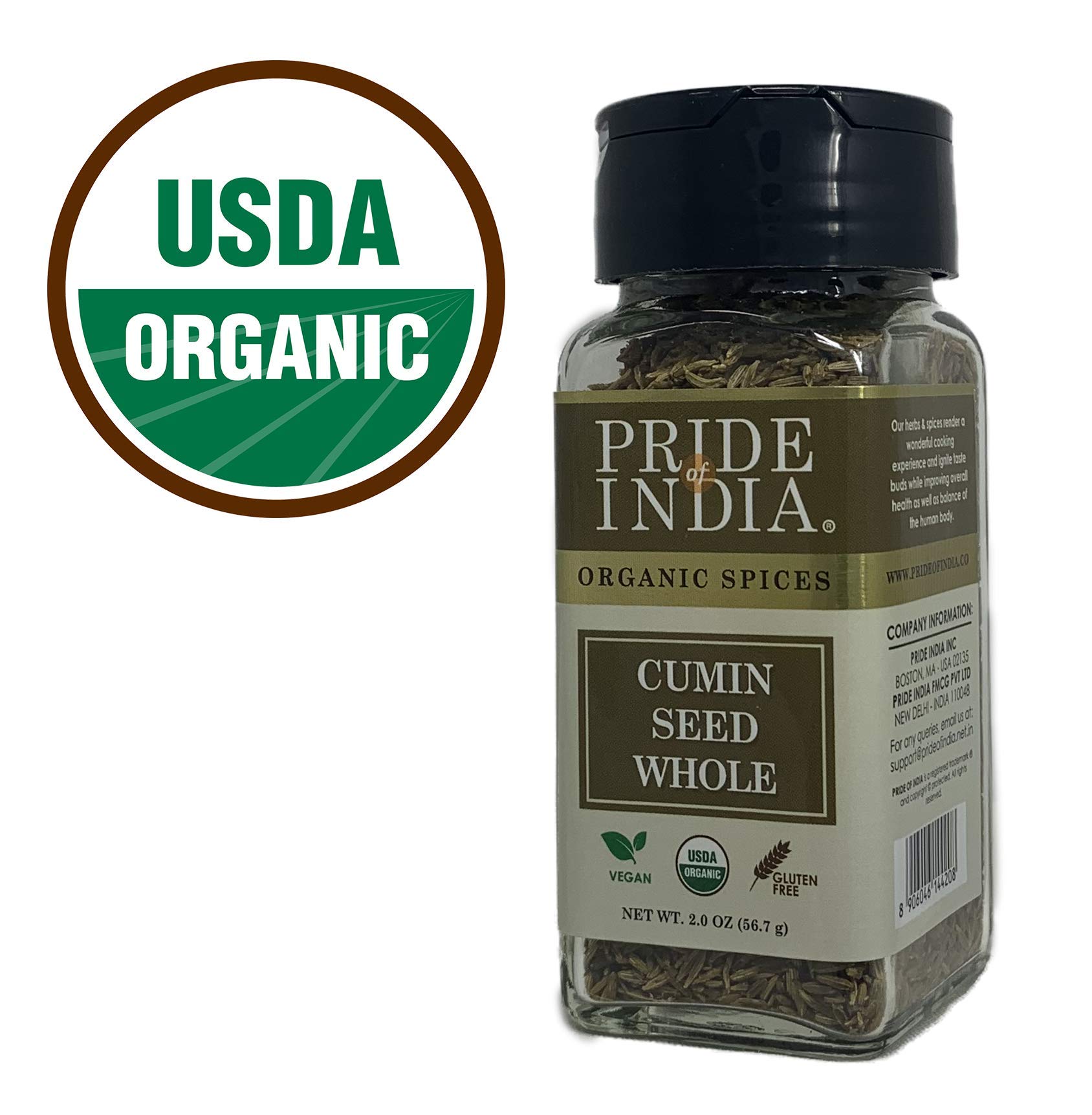 Pride of India – Cumin Seed Whole – Gourmet Indian Spice – Excellent for Culinary Uses – Fresh and Quality Seeds – Adds Flavor & Aroma – Easy to Use – 2 oz. Small Dual Sifter Bottle