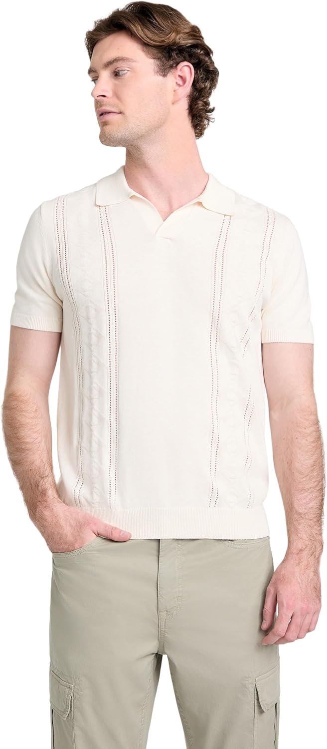GUESS Mens Short Sleeve Rib Pointelle Bryant Polo