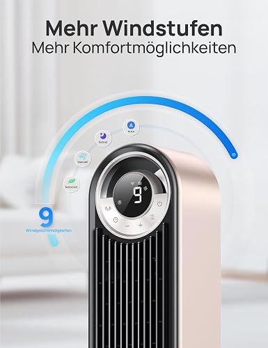 Dreo 25dB Smart Leiser Turmventilator mit Kühlung, 106cm WiFi Alexa Tower Fan, 90° oszillierender Ventilator, Fernbedienung 9-Geschwindigkeit 4 Modi 12 Std Timer Sprachsteuerung, Sternenlicht - 3