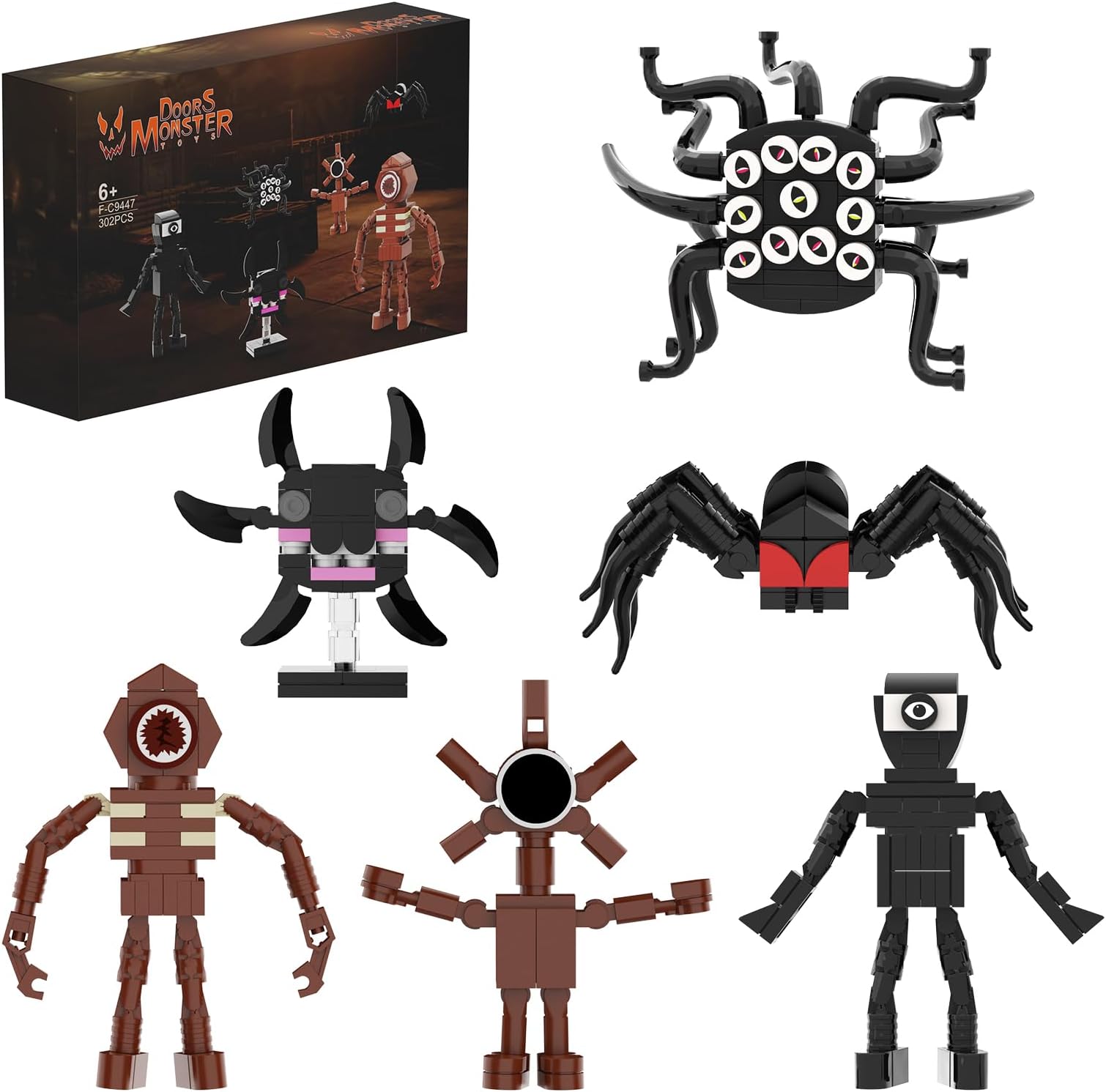 Doors Monster Building Toys Figures Seek Screech 6 Sets of Horror Game Block, Easter Basket Stuffers Gift for Kids,Halloween Ornament Decoration for Tree Christmas Birthday Gift for Boys Girls(302pcs)
