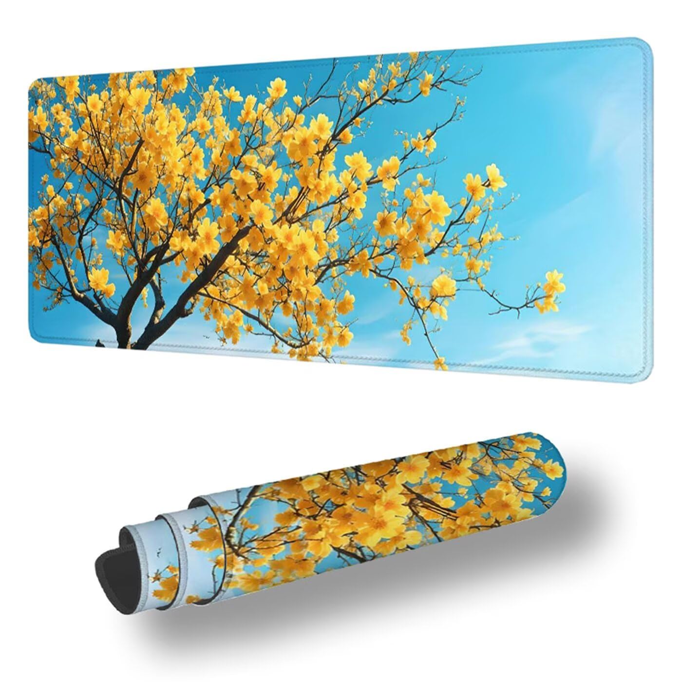 Podkładka pod mysz XXL 1200 x 600 mm duża podkładka pod mysz dla graczy drzewo biurko szyte krawędzie wodoodporna antypoślizgowa do komputera, laptopa poprawia precyzję i szybkość, kwiat S-7655