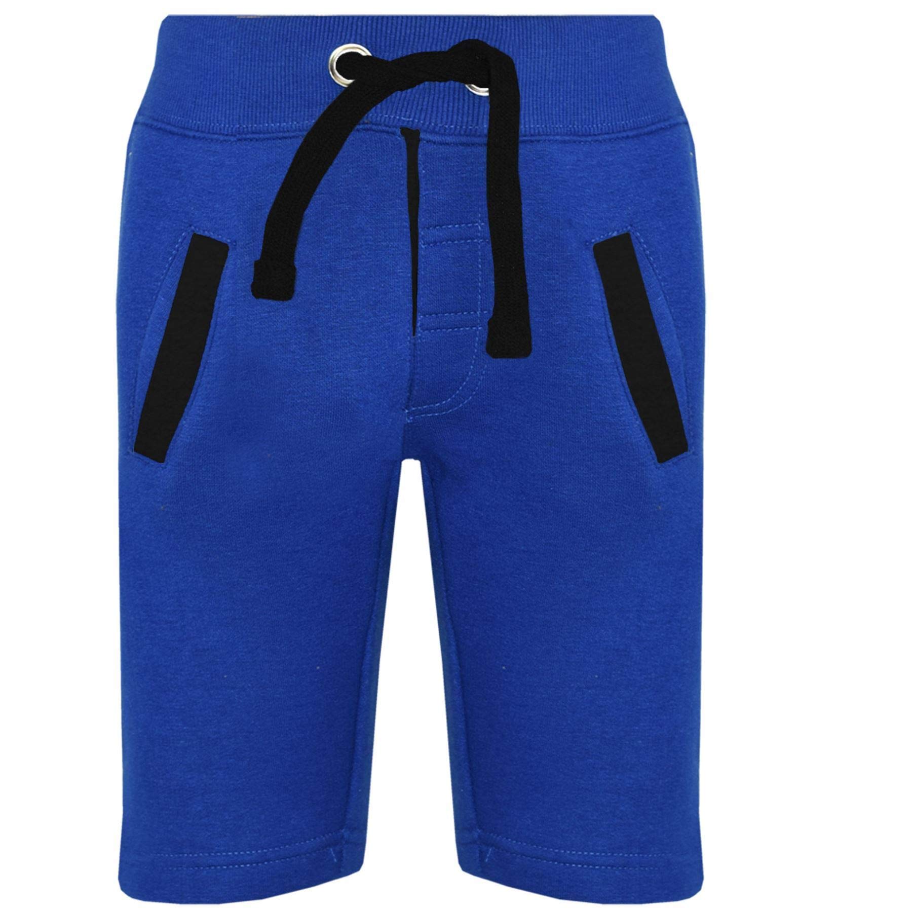 A2Z 4 Kids Fleece Jogging Shorts - Shorts Contrast Trim Royal & Black 9-10