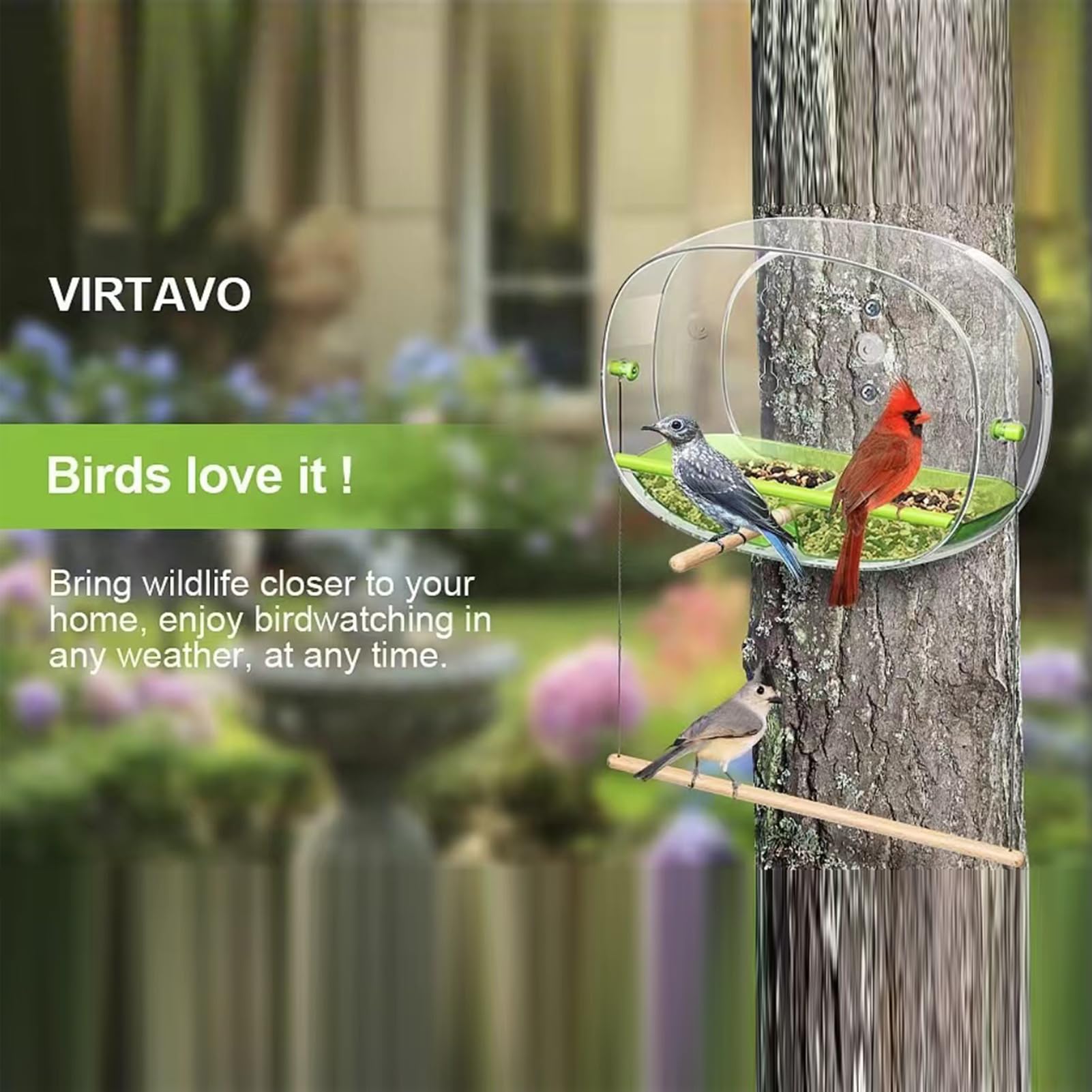 Homebird Fenster-Vogelfutterspender Mit Saugnäpfen – Transparent, Eichhörnchensicher, Einfach Zu Befüllen