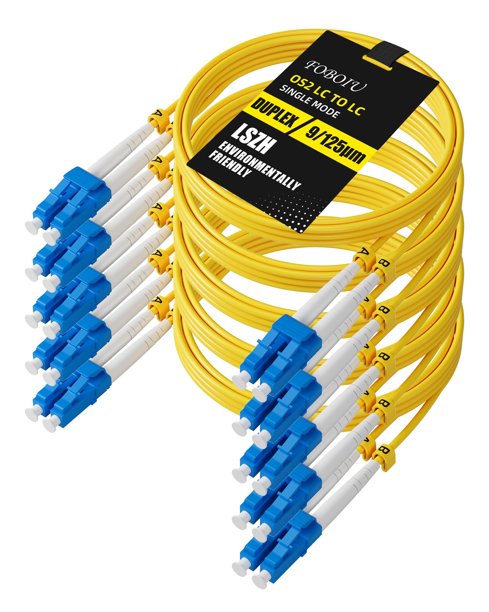 LC to LC OS2 Fiber Patch Cable 3m 5-Pack, Lc UPC to Lc UPC Duplex OS1 Single Mode Optical Patch Cable, 9/125um LSZH SMF Jumper Cord Yellow 3 Meter(10ft)