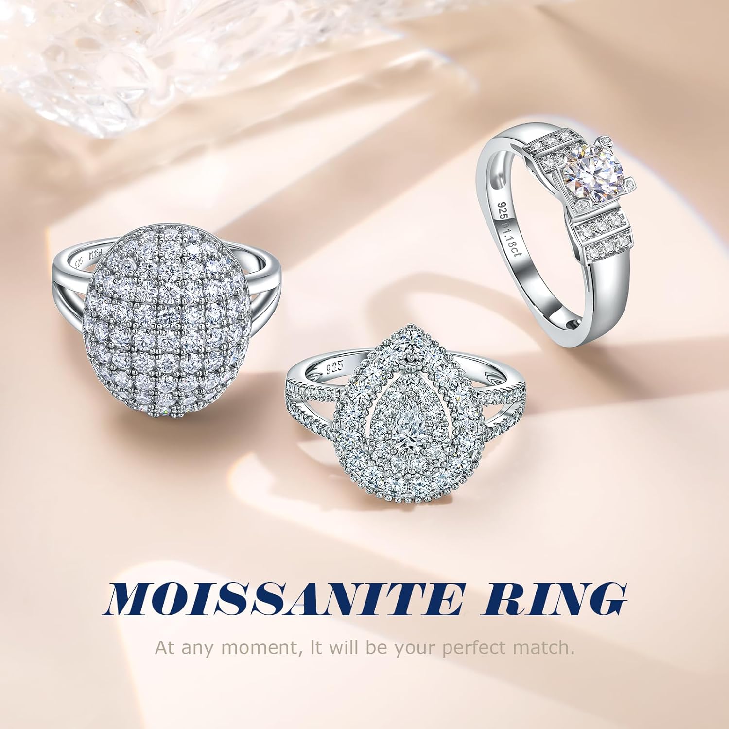 Moissanite Engagement Ring, D Color VVS1 Clarity, 1.2-1.7CT, 925 Sterling Silver with 18K White Gold Plated, Cushion/Heart/Oval/Princess Cut Promise Rings for Women - Image 7