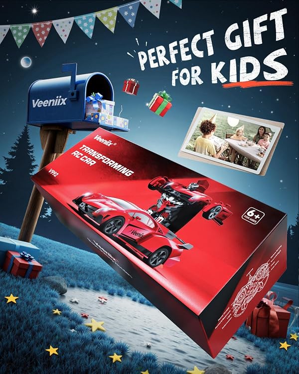 Veeniix V992 Transform Remote Control Car,Transform Robot RC Cars,1:14 Scale,2-in-1 Robot Toy Car with Sound & Light,Gesture Sensing,Automatic Deformation,Great Gifts Toys for Boys and Girls 4-6 (Red) by Veeniix - Image 8