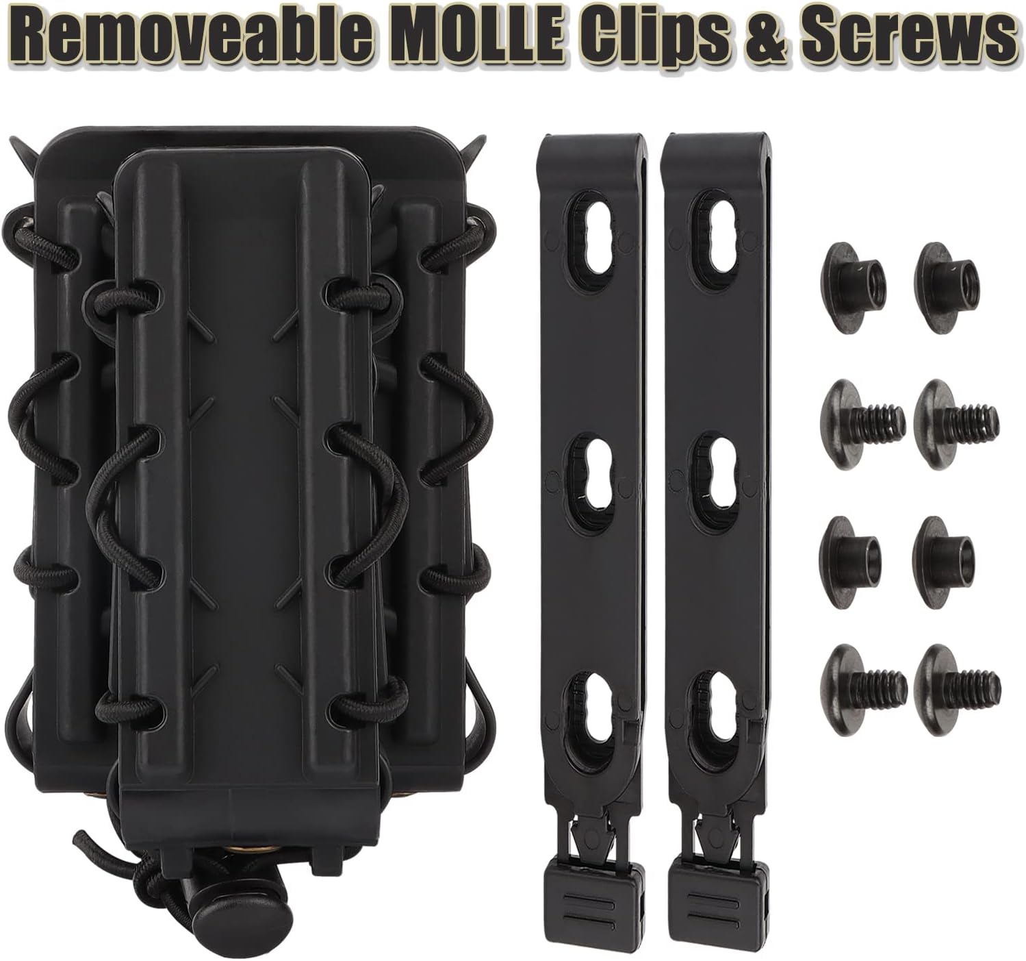 Magazine Pouches 5.56/7.72mm + 9mm/45APC Pistol Mag Pouch Magazine Holster for M4 M14 M16 AK AR Glock M1911 with 2 Clips (Black)