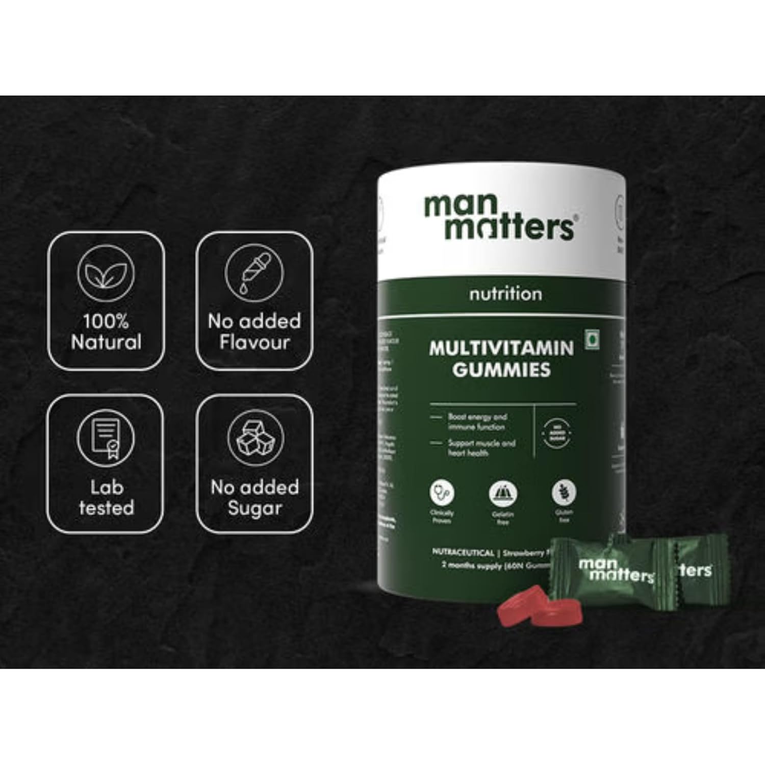 Man Matters Multivitamin Gummies With No Added Sugar | Daily Essential Multivitamin for Men | 15 Vitamins & Minerals, 8 Amino Acids, 7 Herbal Extract | Enhances Immunity & Overall Well Being | 60N Man Matters Multivitamin Gummies With No Added Sugar | Daily Essential Multivitamin for Men | 15 Vitamins & Minerals, 8 Amino Acids, 7 Herbal Extract | Enhances Immunity & Overall Well Being | 60N