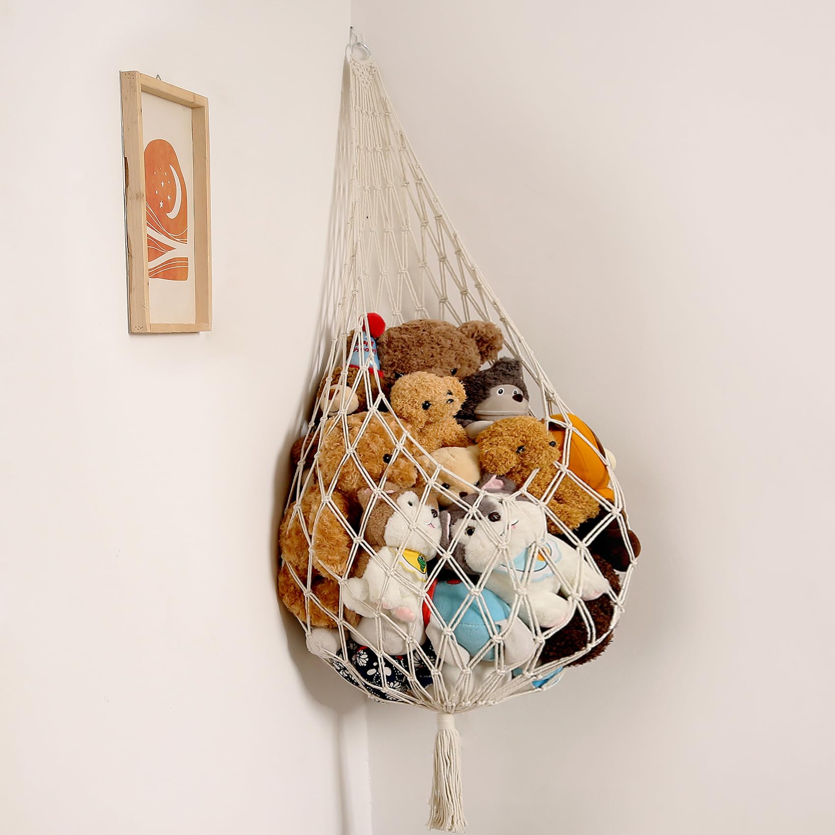 Photo 1 of Amdermi Novel Stuffed Animal Hammock Corner Hanging Net for Stuff Aniaml Storage Macrame Toy Display Plush Toy Holder-Perfect for The Tiny Space Walls (cream, XXL)