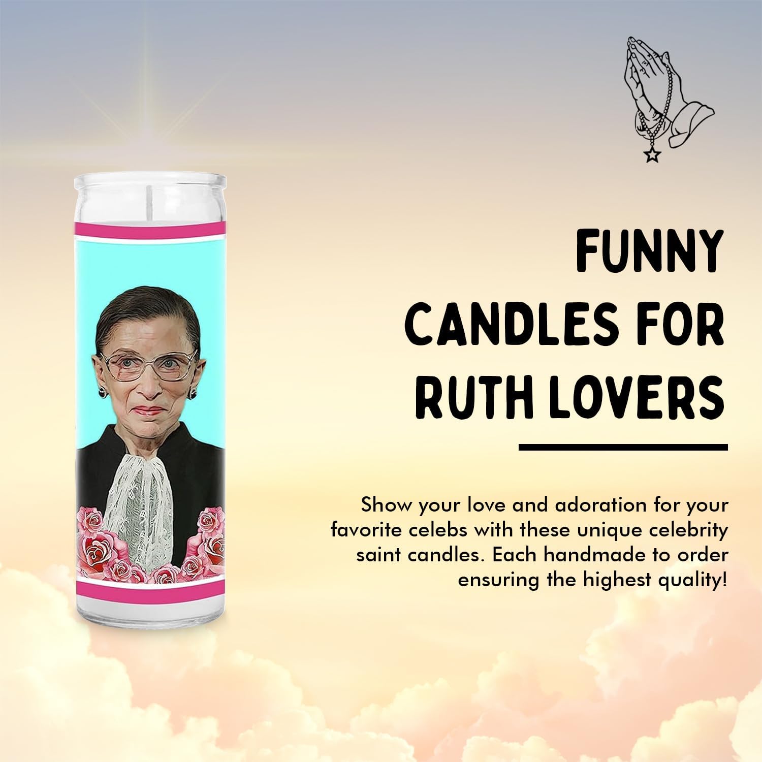 Ruth Celebrity Funny Candle – Unscented Handmade Soy Wax Votive Candle – Unique Gift for Bader Ginsberg Fans & Law Lovers – Home Decor Collectible for Living Room & Office – 8 Inch