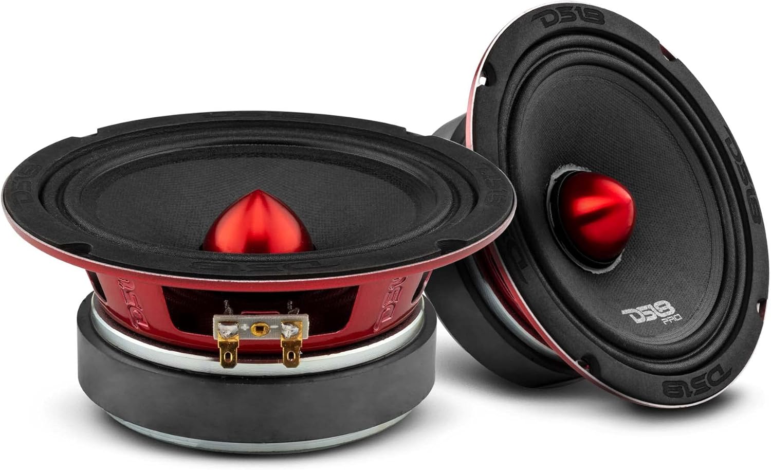 DS18 2X 6.5 Mid-Range Loudspeaker Red Aluminum Bullet 500W Max 250W RMS with 2X Piezo Super Micro Dome Tweeters - Premium Quality Audio Door Speakers for Car or Truck Stereo Sound System