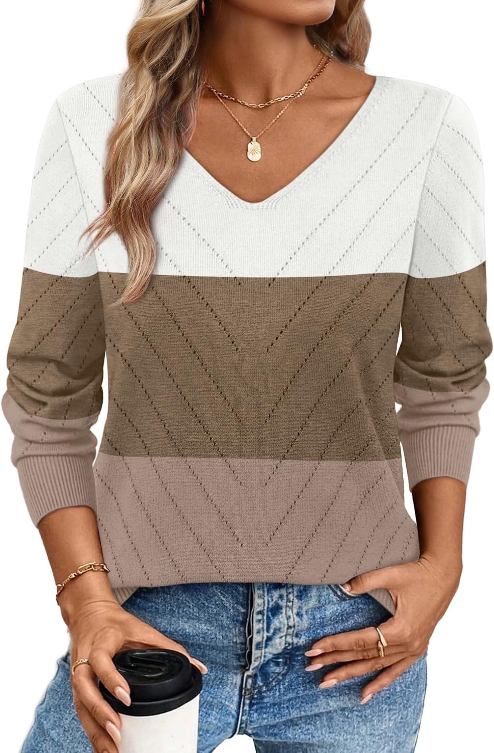 WIHOLL Sweaters for Women V Neck Casual Knit Long Sleeve Tops Lightweight Pullover Clothes Fall Fashion Outfits 2026 - Image 2