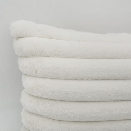Miniatura 9 de LIGICKY Juego de 2 fundas de almohada decorativas blancas esponjosas de doble cara a rayas de piel sintética para sofá y cama, 18 x 18 pulgadas