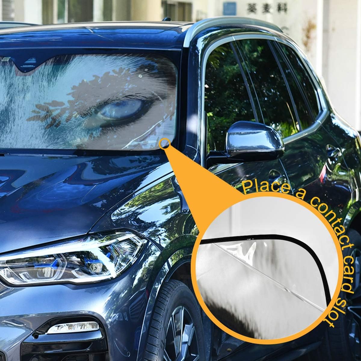 YYZZH Wolf Or Husky Dog Blue Eye Print Car Windshield Sun Shade Block UV Rays Sun Visor Protector Accordion Folding Sunshade Keep Vehicle Cool&Damage Free