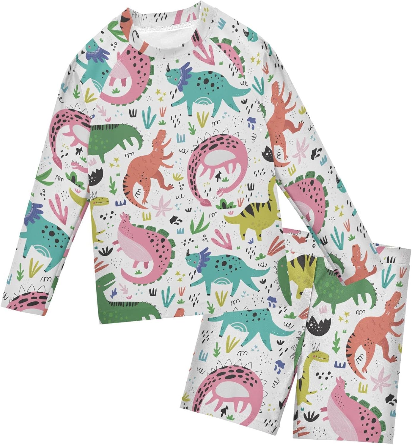 Dragon Scales Car Dino Boys Swimsuit Rash Guard Toddler Kids Long Sleeve Swim Shirt and Trunks 3-10T