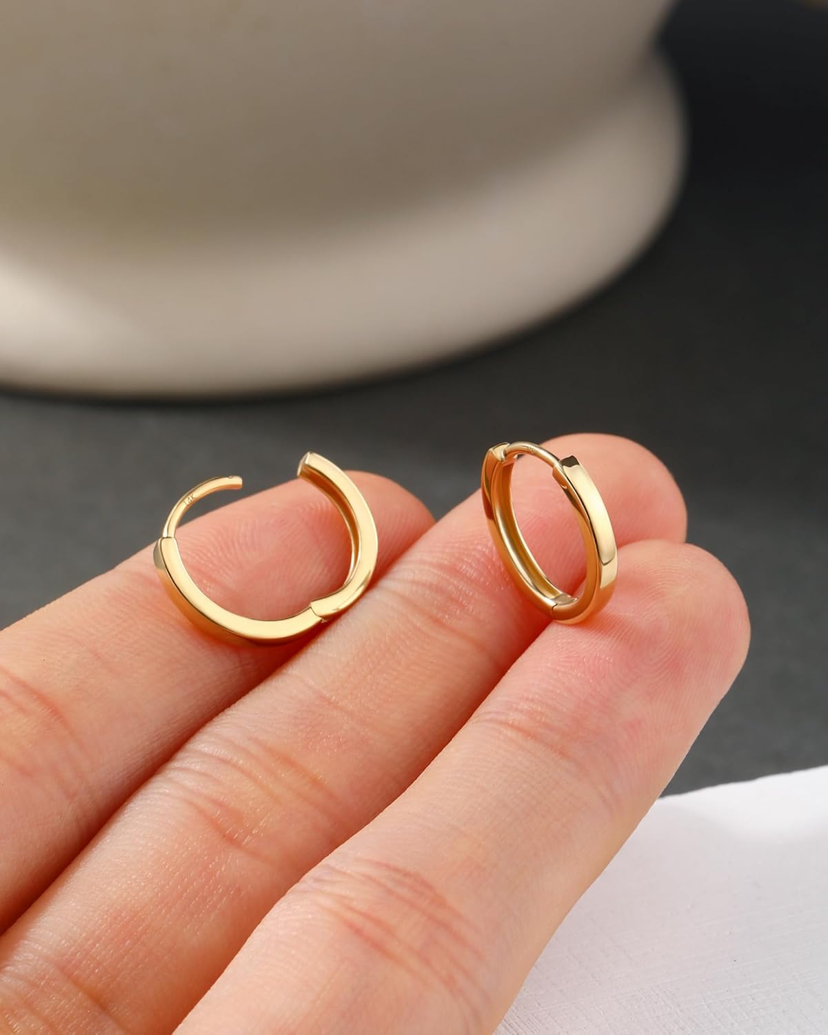 14K Solid Real Gold Hypoallergenic Square Cut Small Huggie Hoop Earrings 20G 6 7 8 9 10mm Unisex Small Hoop Luxury Fine Jewelry Gift