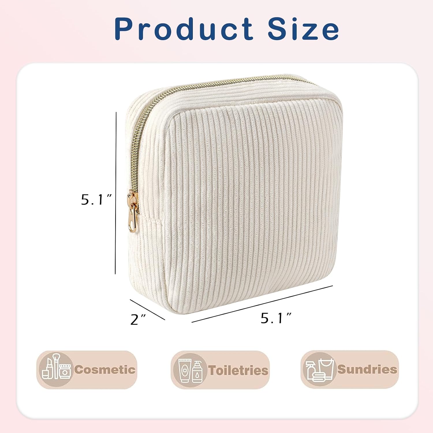 uekeboag Cute Small Corduroy Zipper Makeup Bag for Purse(14Beige) image 2