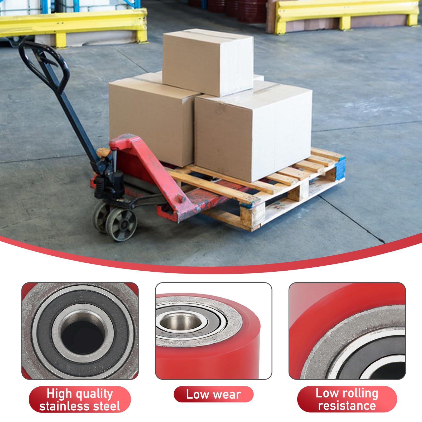 4 ruote per carrello sollevatore in poliuretano 80 x 70 mm, asse 20 mm, con cuscinetto a sfera, rullo di ricambio per carrello sollevatore, carico massimo 600 kg, ruote per carrello sollevatore