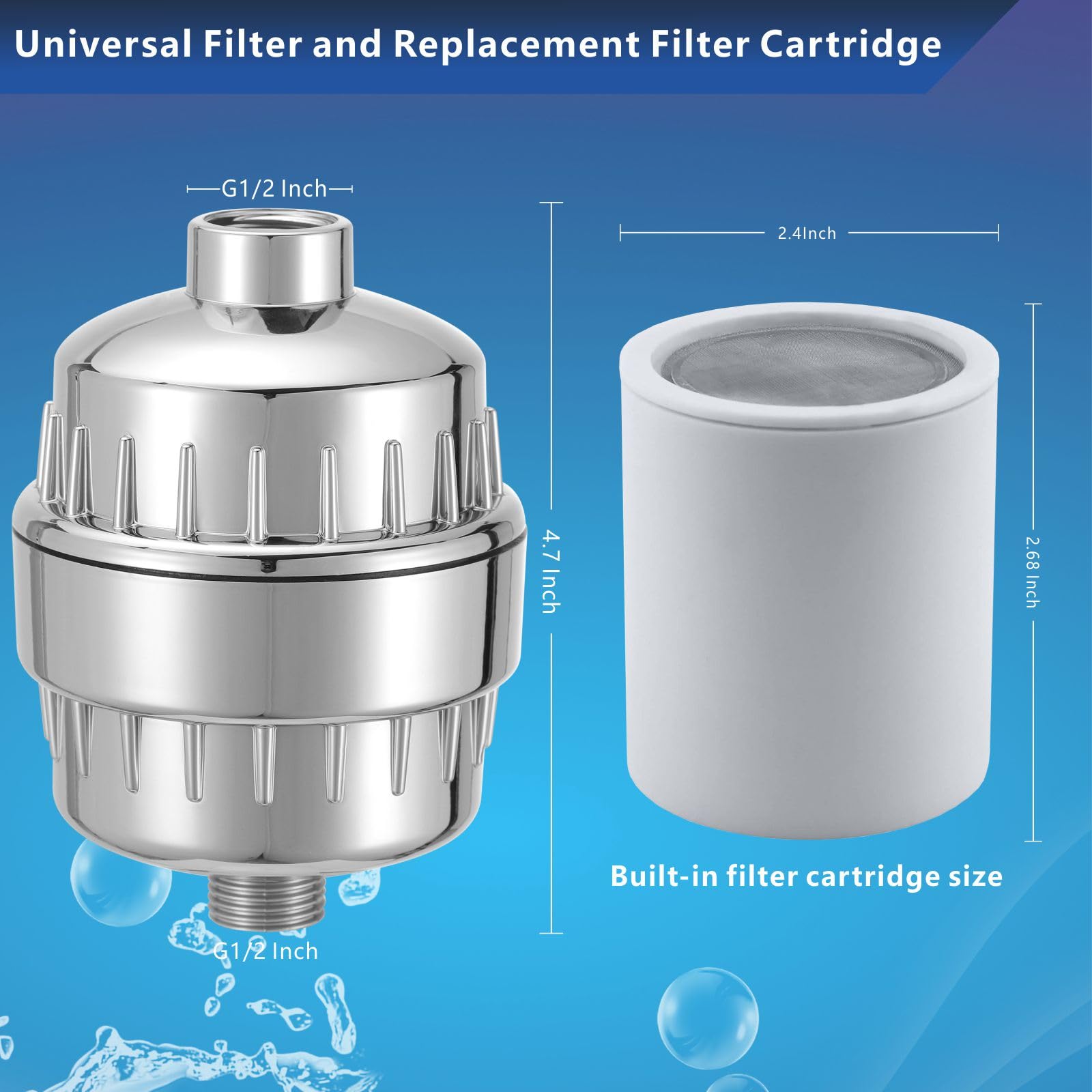 Filtro Doccia ad Alta Potenza Voolan con Cartucce Sostituibili, Filtro Doccia per Acqua dura a 20 Stadi per Rimuovere Cloro e Metalli Pesanti, Addolcimento Dell'acqua (Cromo)