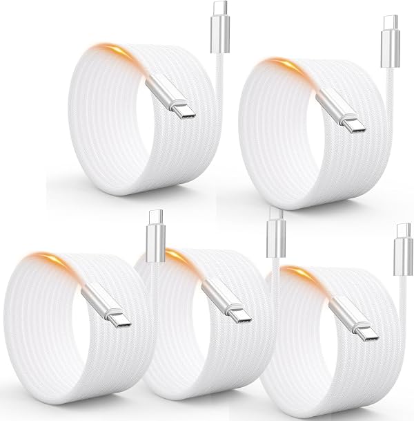 Cable de Carga Rápida USB C de 10 pies, Paquete de 5, USBC 240W para Apple, Sam/Sung, Motorola | Cable Tipo C Trenzado con Carga Rápida y Datos 480Mbps para Cargador, iPhone 15/16/17, MacBook Pro/Air, S23/24/25, Pixe, moto X50