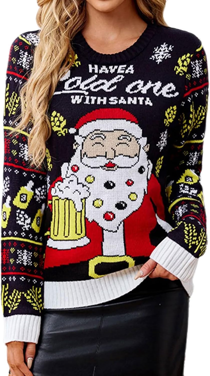Festival Gingerbreads Man Christmas Sweater with Colorful LED Lights for Women Holiday Long Sleeve Sweater Pullover