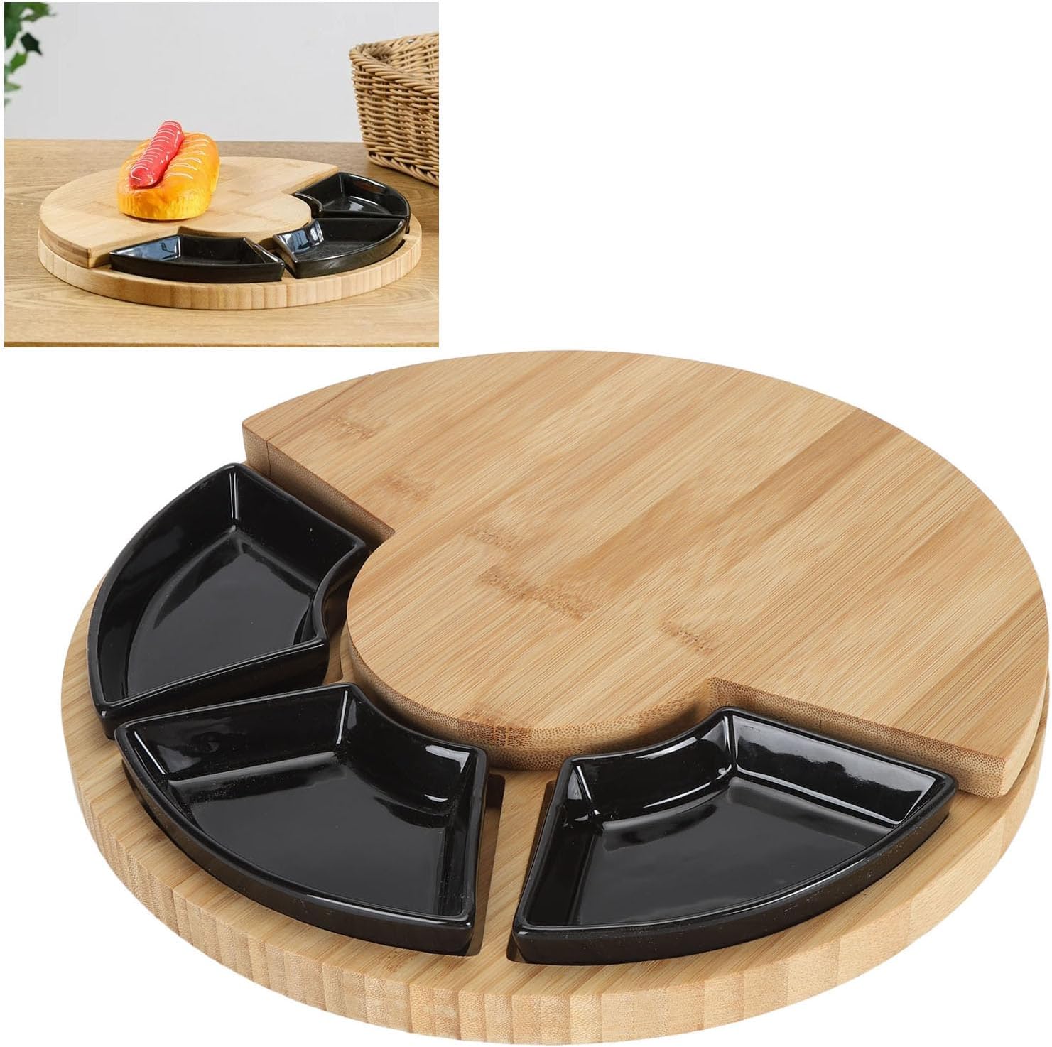 Cheese Board Set,Wood Charcuterie Boards Cheese Meat Tray Cheese Plates for Wine Night/Parties,Couple,Bridal Shower Gift(Round)