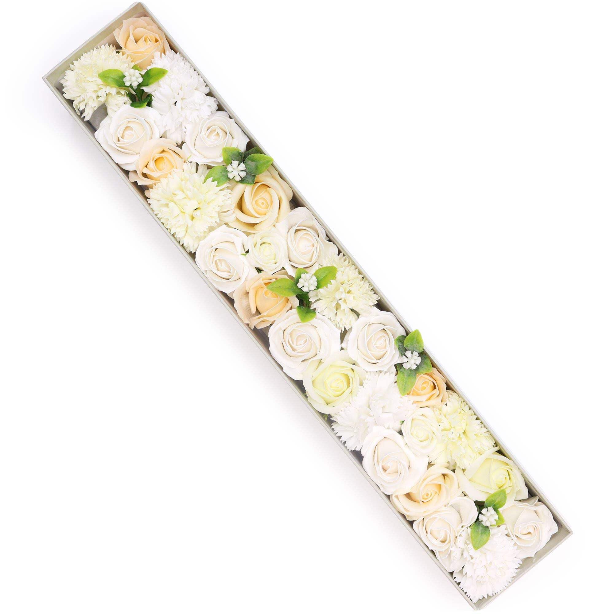 Ancient Wisdom Soap Flowers Extra Long Gift Box - ""Wedding Blessings"" Design, White & Ivory Petals with Long-lasting Fragrance for Weddings & Special Occasions