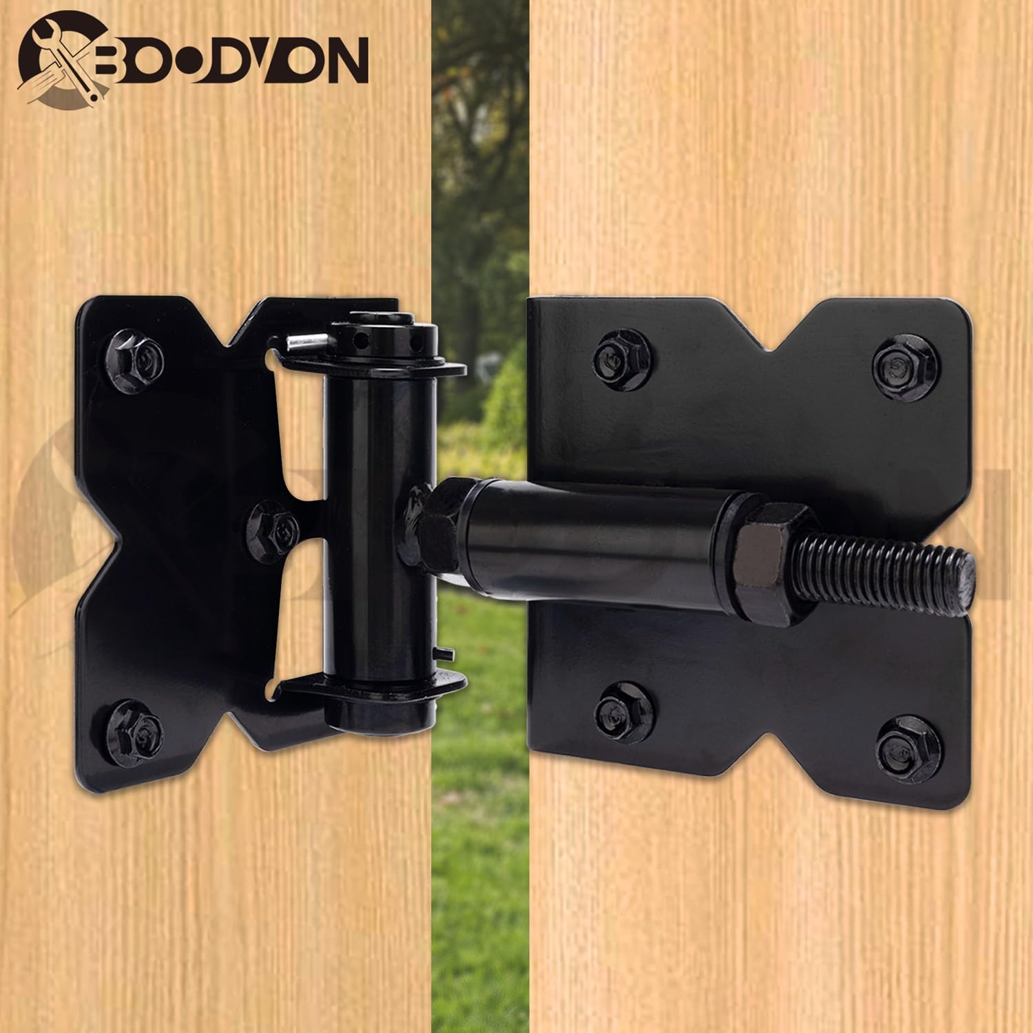 Heavy Duty Self Closing Gate Hinges for Wooden Fences Gates, 90 Degree Adjustable Gate Door Hinges Hardware Kit for Fence Gate, Vinyl gate, Pool gate and Outdoor Gates, 4 Pack, Black Finish