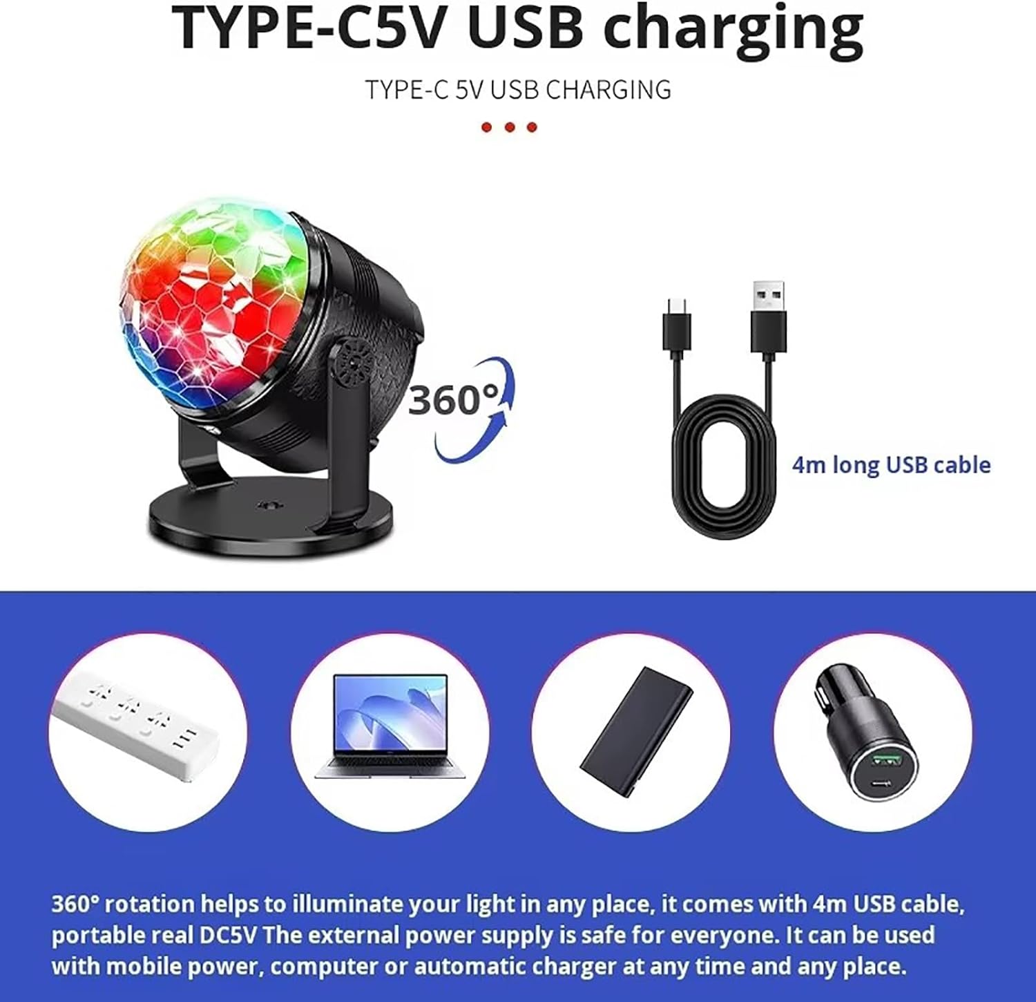 Ceiling Mood Lighting USB Dj Light, Disco Ball Lamp, Sound Activated Party with Remote Control,for Dance Prom Halloween Christmas Home Decor