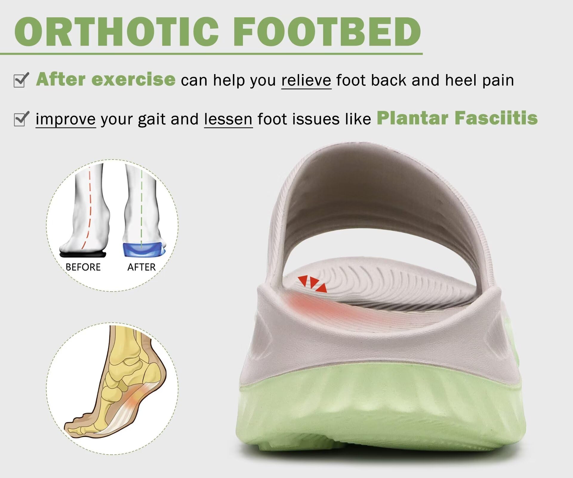 KuaiLu Recovery Sandalen Damen mit Bequeme Plantarfasziitis Frauen Leicht Sport Schlappen Orthopädische Reduziert die Belastung von Füße, Gelenken für Rücken