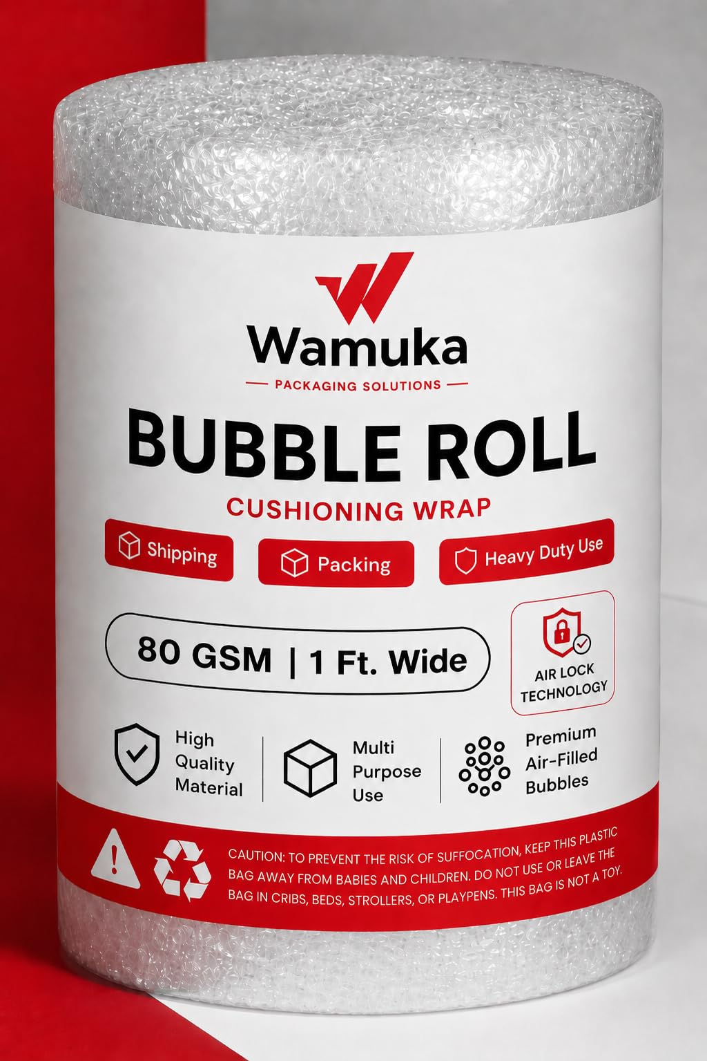 Wamuka Bubble Wrap Roll for Packing & Shipping | 80 GSM, (1Ft.) Wide Air Bubble Packing Roll | Protective Cushioning Wrap for Glass, Electronics, Crockery, Moving, E-commerce Packaging (200Ft)-image-17