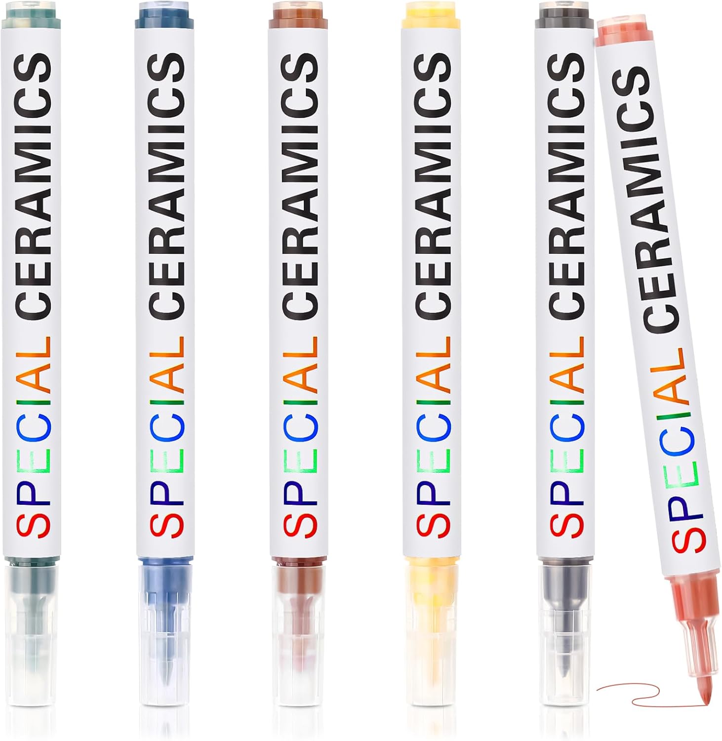 Marspark 6 Pcs Underglaze Colored Pen for Pottery Ceramics Underglaze Marker DIY Ceramic Decorating Paint Pen for Porcelain Pottery