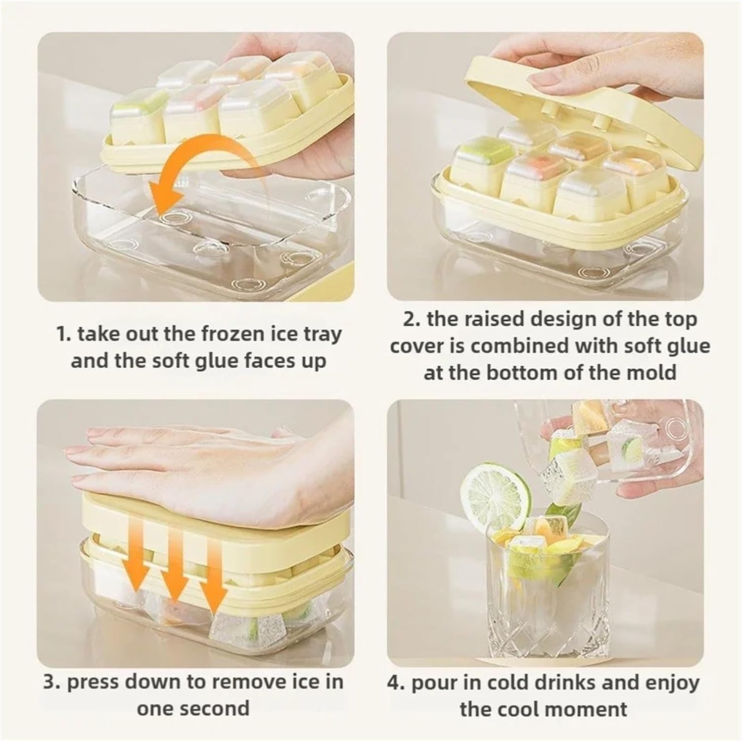 Compatible For 8PCS Push Ice Cube Mould Compartment Mini Summer Storage Box Home Square Silicone with Lid(Green-8PCS)