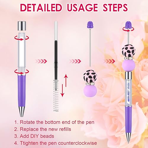 Miniatura 3 de 30 bolígrafos de plástico con cuentas 2 en 1, lápiz capacitivo, tubo vacío, bolígrafos flotantes de tinta negra con 30 recambios negros para hacer