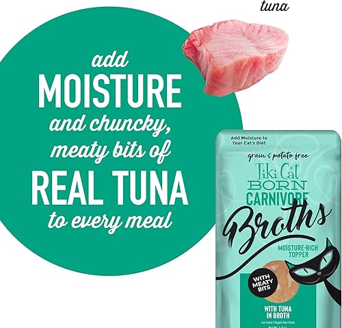 Miniatura 6 de Tiki Cat Born Carnivore Broths, receta de atún, suplemento de hidratación y sabor, suplemento de comida para gatos, bolsa de 1.3 onzas (paquete de