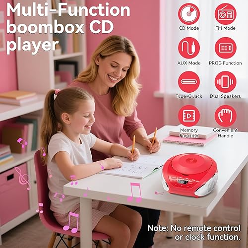 Miniatura 2 de Gueray Reproductor de CD portátil Boombox Radio Reproductores de CD con altavoces Audio para el hogar Radio FM Entrada AUX Soporte Auriculares Modo