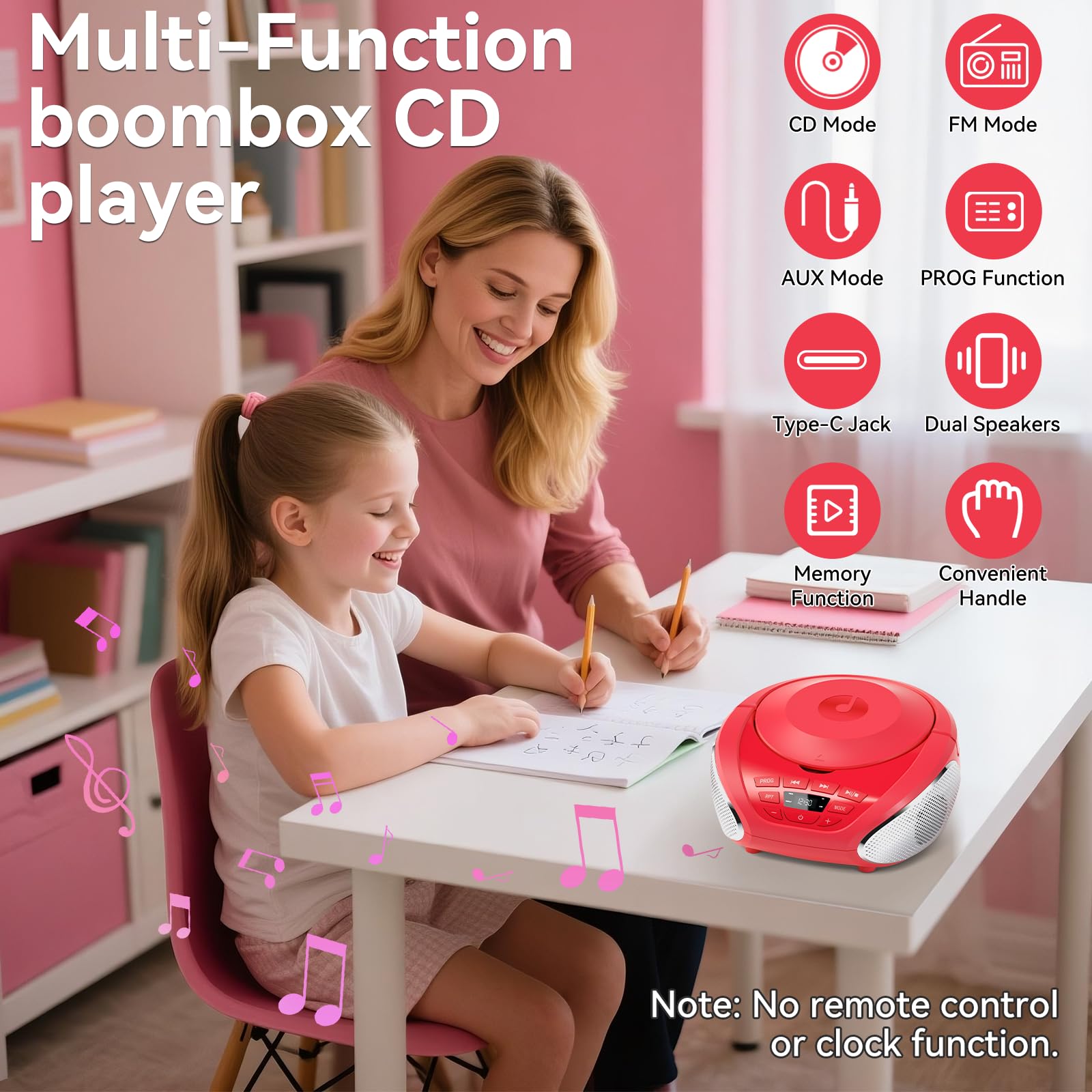 Gueray Lecteur CD Portable Boombox avec Haut-parleurs et Radio Rouge