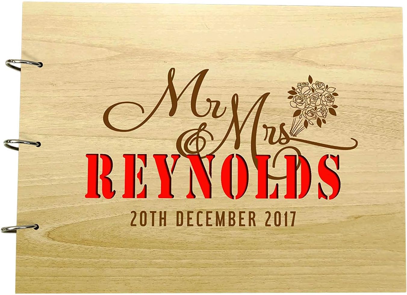Wood Engraved Name Bride & Groom Advice Guestbook Custom Rustic Wedding Scrapbook