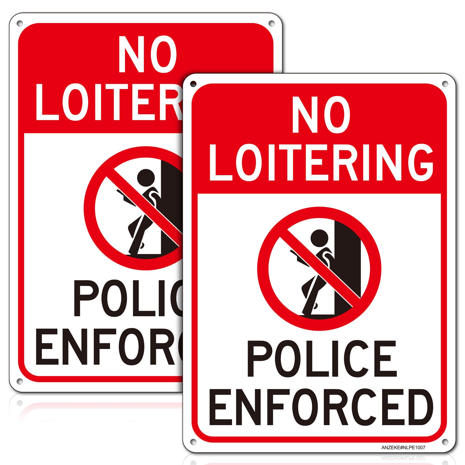 No Loitering Police Enforced Sign, No Loitering Signs for House Home and Business, 2Pack-10"x7" Rust Free Reflective Aluminum, Fade/Weather Resistant,