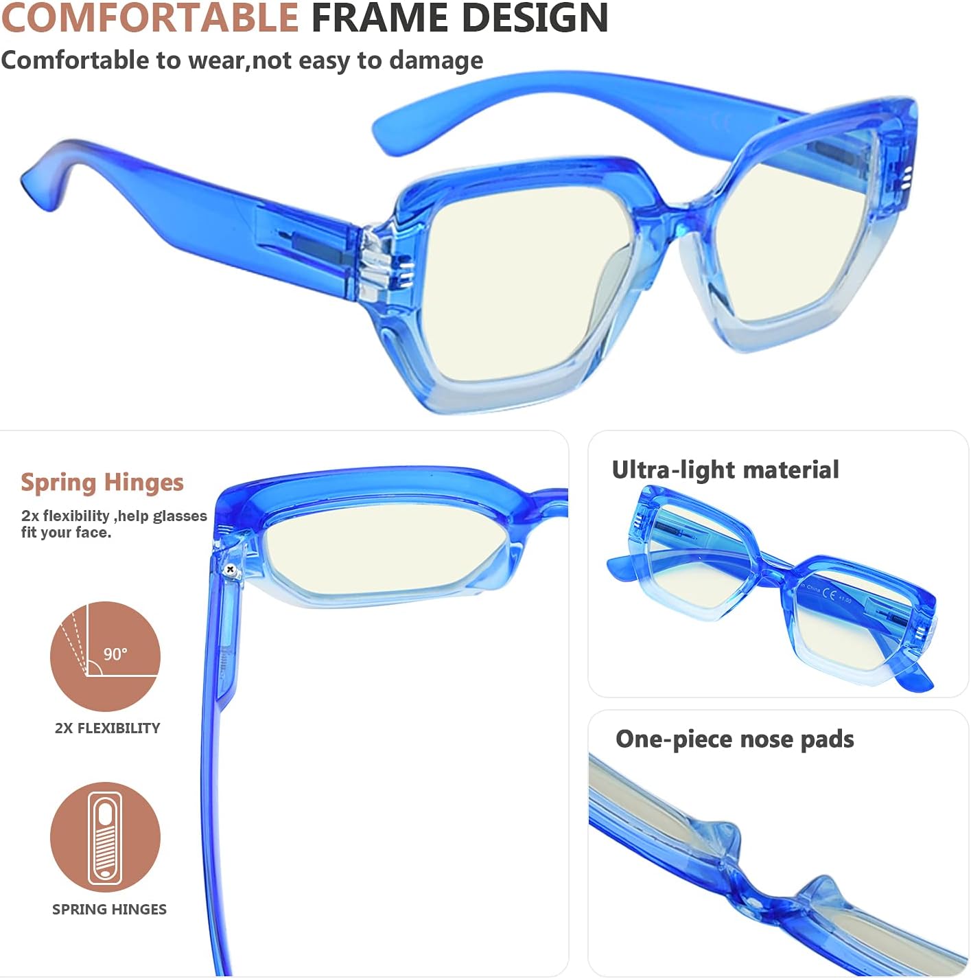 Eyekepper 4-pack Reading Glasses Blue Light Blocking for Women Large Frame Readers +3.00
