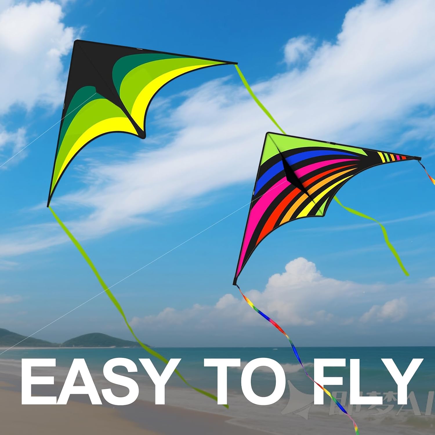 3 Pack Delta Kite Set for Adults and Kids, Single Line Beach Kites for Boys & Girls, Three Handle with String Included