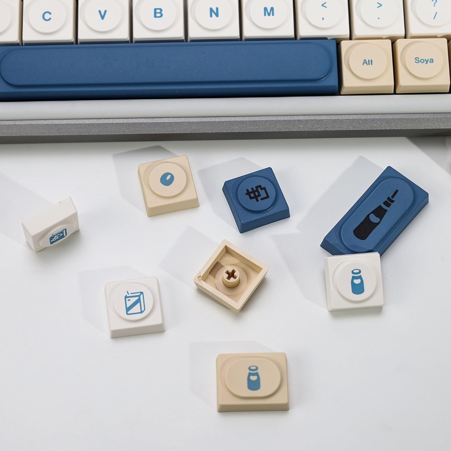 KBDiy Soy Milk Doys Low Profile Keycaps Set,137 Keys Dye-Sublimation PBT Retro Keycaps for Cherry Gateron MX Switches & Magnetic Switches Mechanical Keyboards
