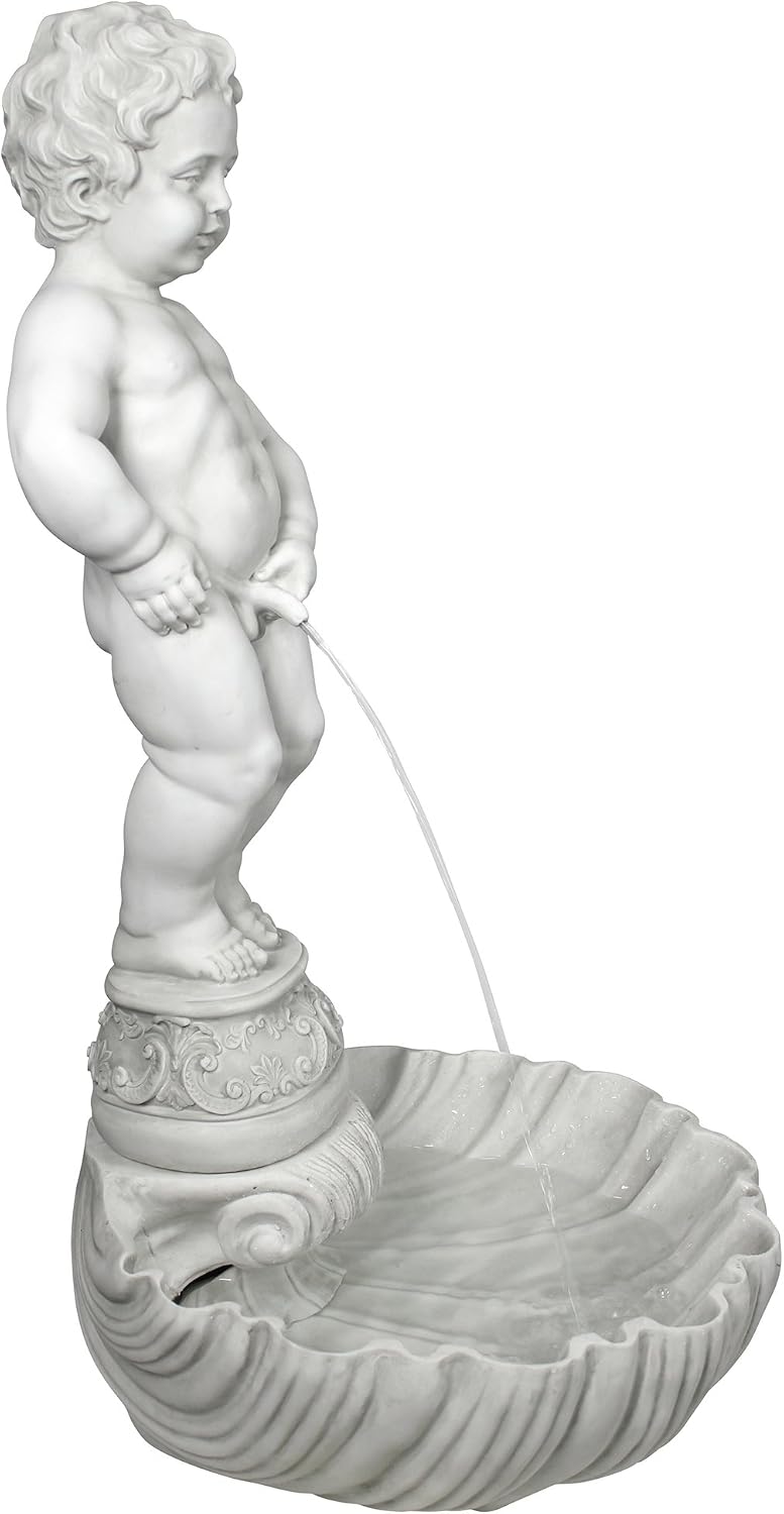 Design Toscano Manneken PIS Statue with Basin and Pump, 34 Inch, Antique Stone