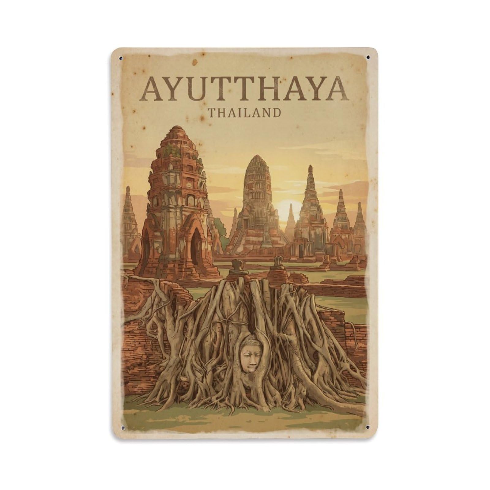 Gead 8X12inch Style Thailand Ayutthaya Travel Retro Metal Tin Sign