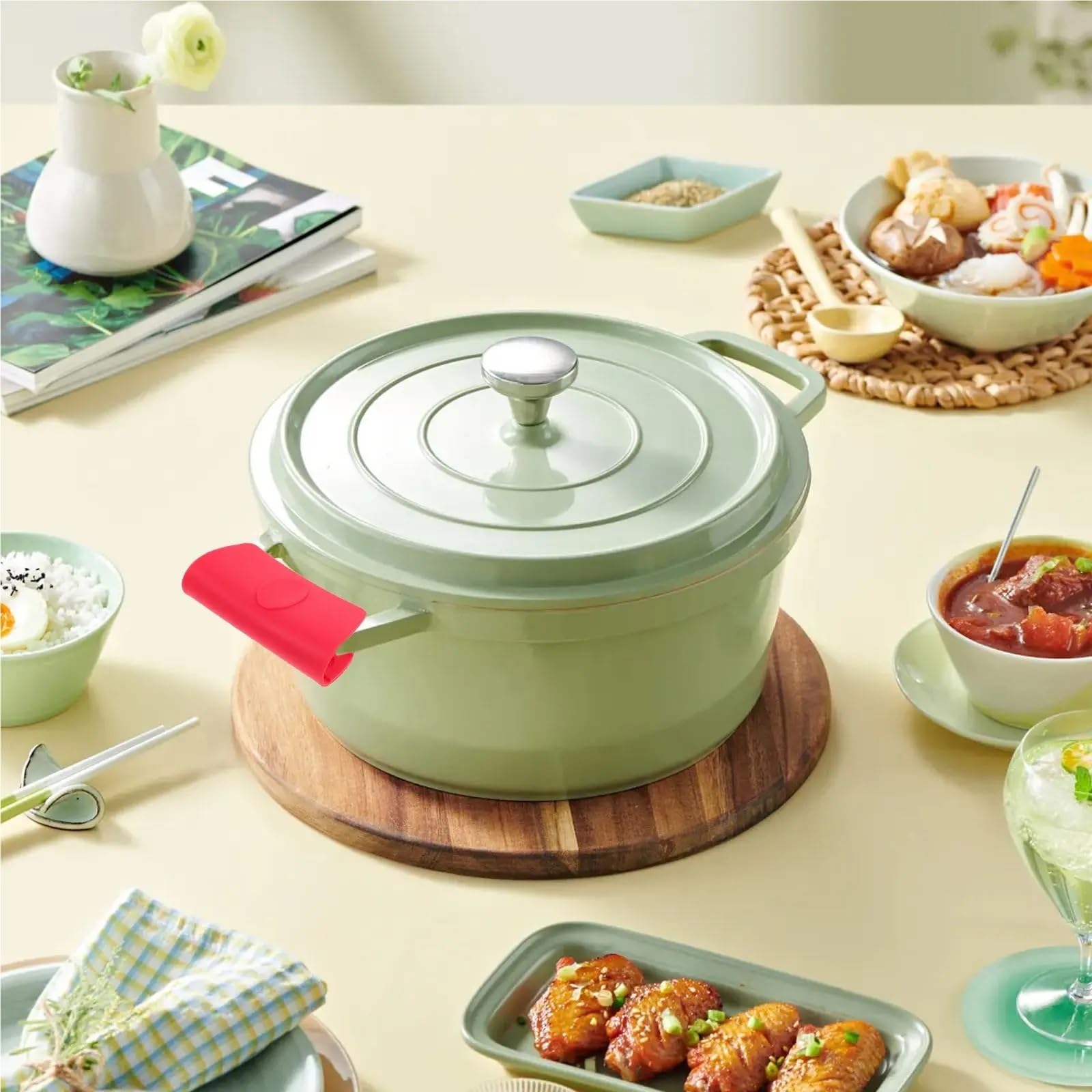 6 Pcs Silikon Topf Griff Abdeckungen Wärme Beständig rutschfeste Griffe Schutzhülle Wok Ärmeln Küche Kochgeschirr Teile