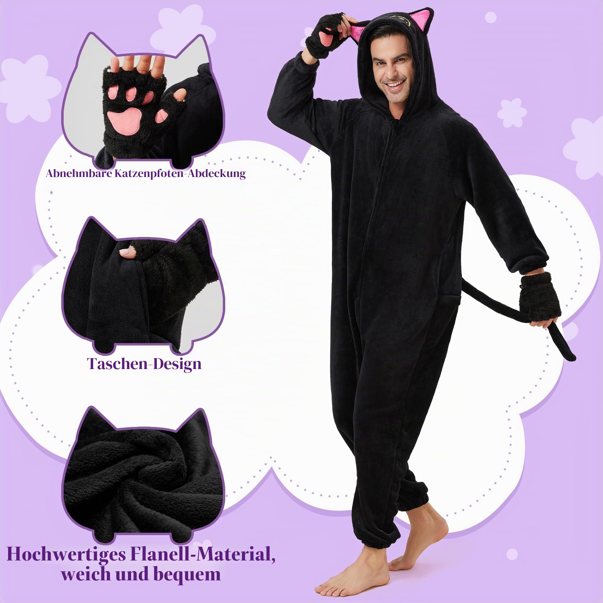 Ezuwail Tier Onesie Damen Unisex Erwachsene Tier Kostüm Pyjama Fleece Flauschig Jumpsuit Damen für Cosplay Halloween Karneval