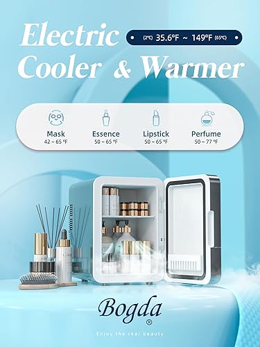 Miniatura 2 de BOGDA Mini refrigerador para el cuidado de la piel (4 litros/6 latas) con espejo de luz LED regulable, enfriador y calentador para refrigerar