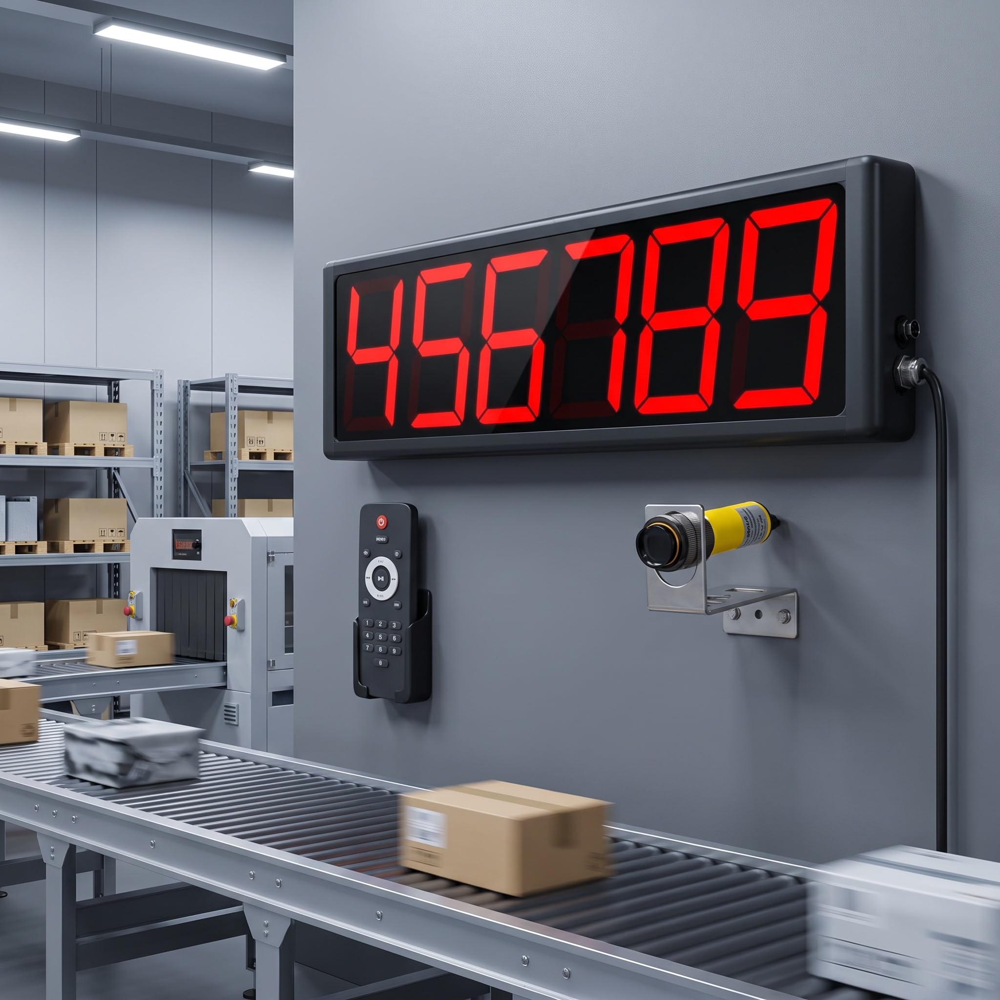 Contador Digital Led De 12", Pantalla Led De 6 Dígitos, Cuenta hasta 999999 con Sensor Infrarrojo, Rango De Sensor Ajustable De 30 A 70 Cm, para Líneas De Montaje, Talleres, Fábricas Y