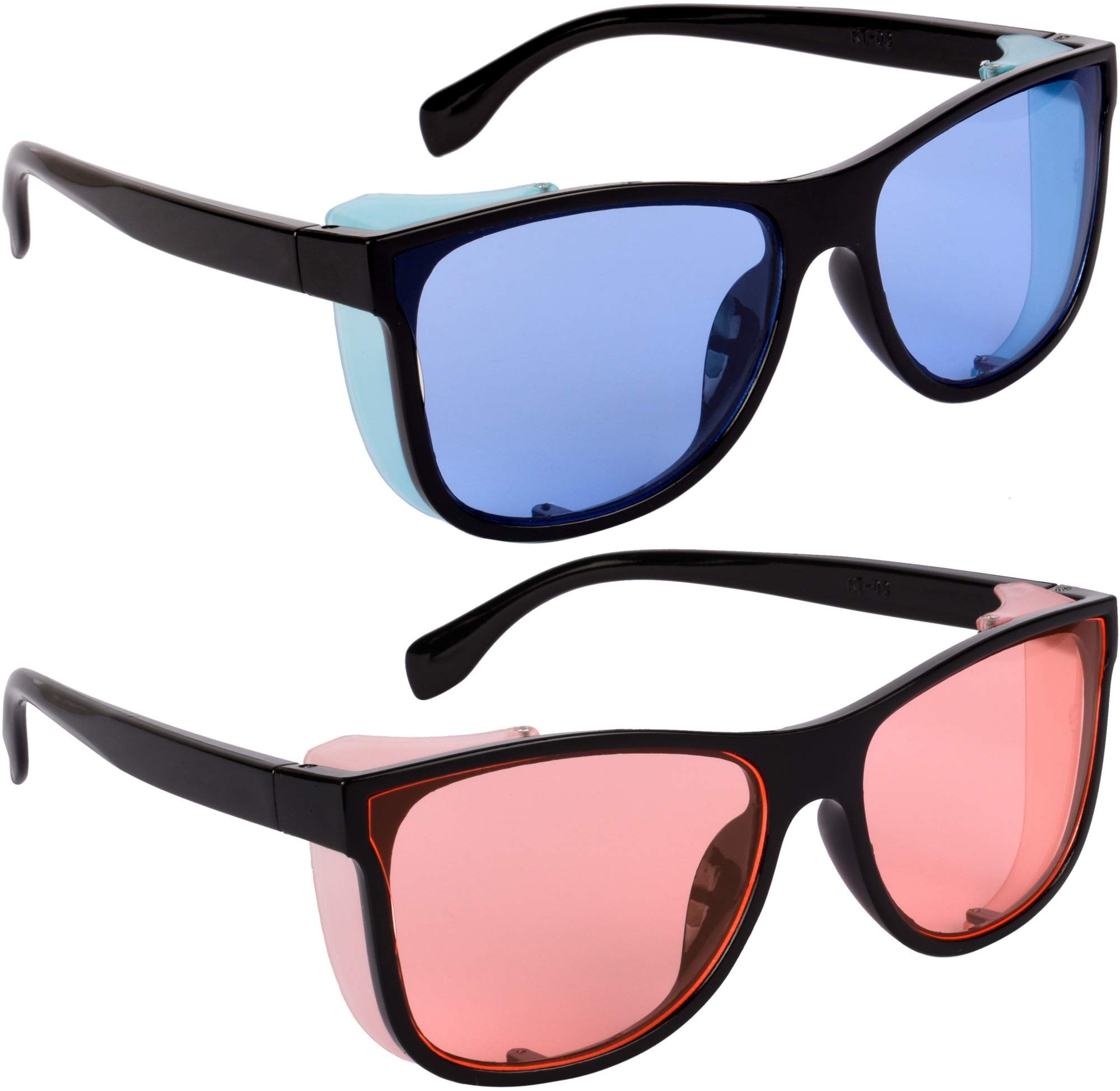 NuVew® Combo Pack of 2 Unisex Sunglasses With Pouch - (Blue-Orange Lenses | Free Size | UV Protected | NW-CD-C2-52085)