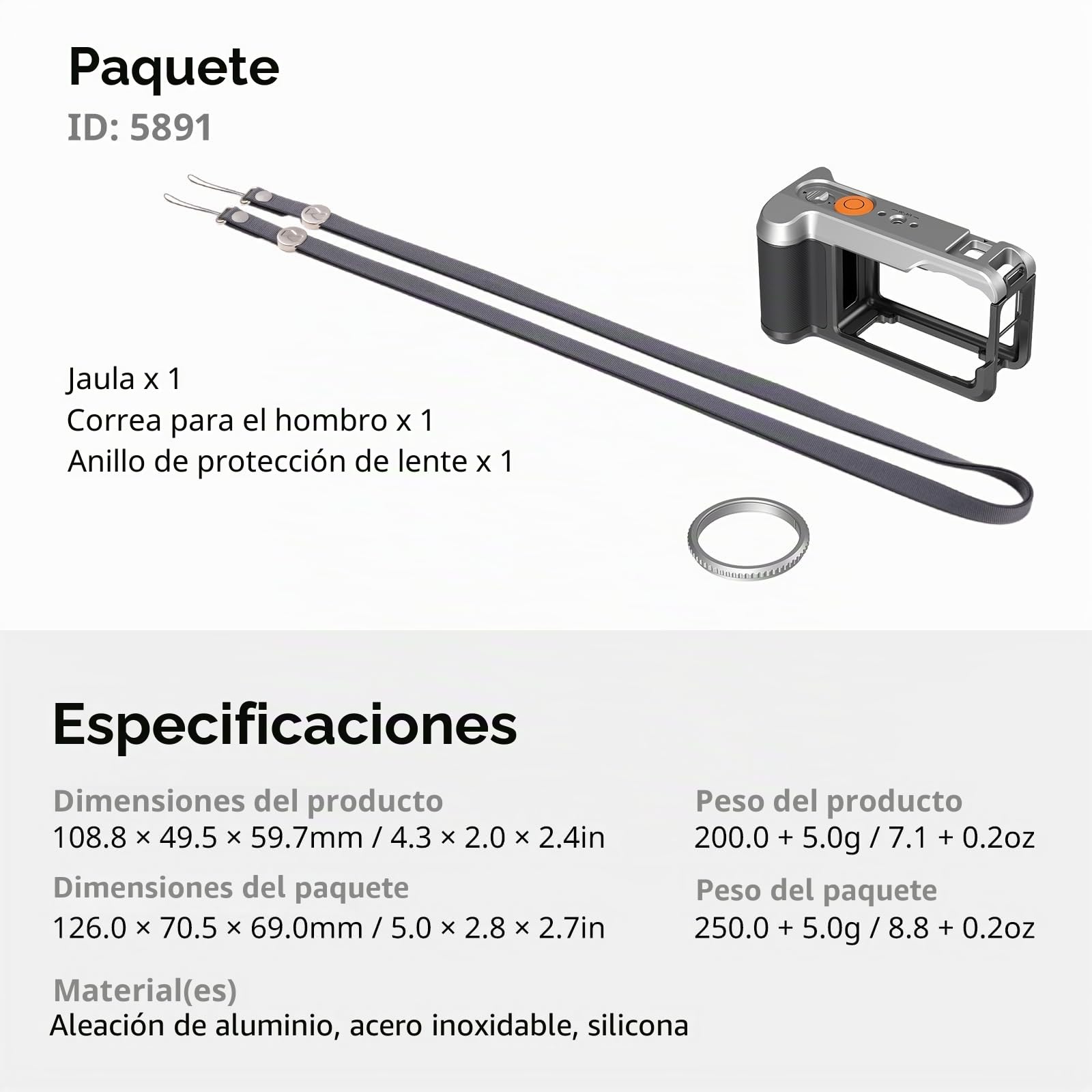 SMALLRIG Kit de Empuñadura Urbana para DJI Osmo Action 6, Jaula de Aluminio con Zapata Fría, Correa de Hombro, Anillo Protector de Lente, para Fotografía Callejera - 5891